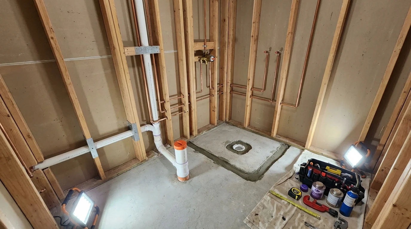 Bathroom rough-in plumbing during remodel by Johns Plumbing LLC in Billings