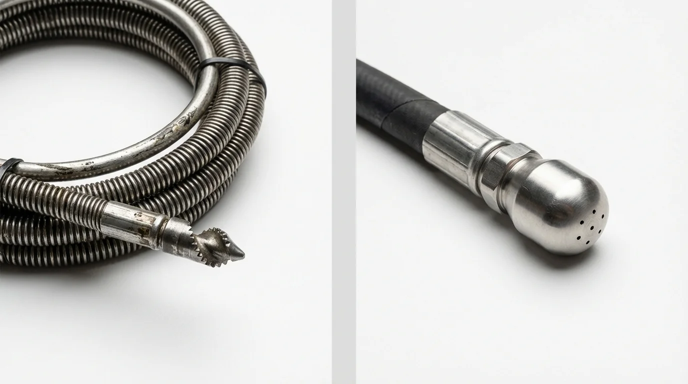 Drain snake cable and hydro jetting nozzle used for drain cleaning in Billings, MO